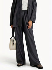  Wide Leg Trousers High Rise Elastic Waist