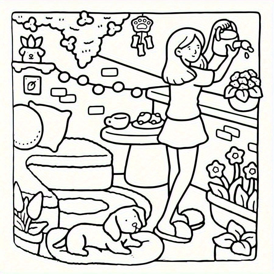 Healing Home Coloring Book for Adults - Cozy Patterns and Hand Painted Artwork