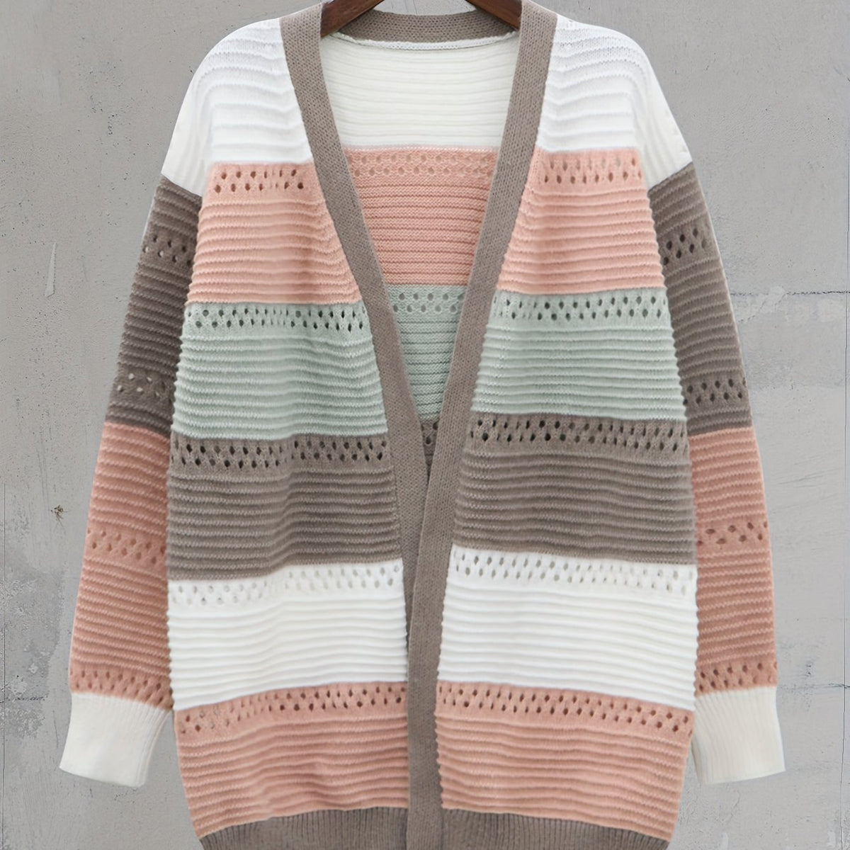  Colorblock Striped Open Front Cardigan