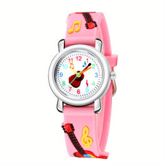 3D Embossed Guitar Pattern Plastic Band Children's Watch