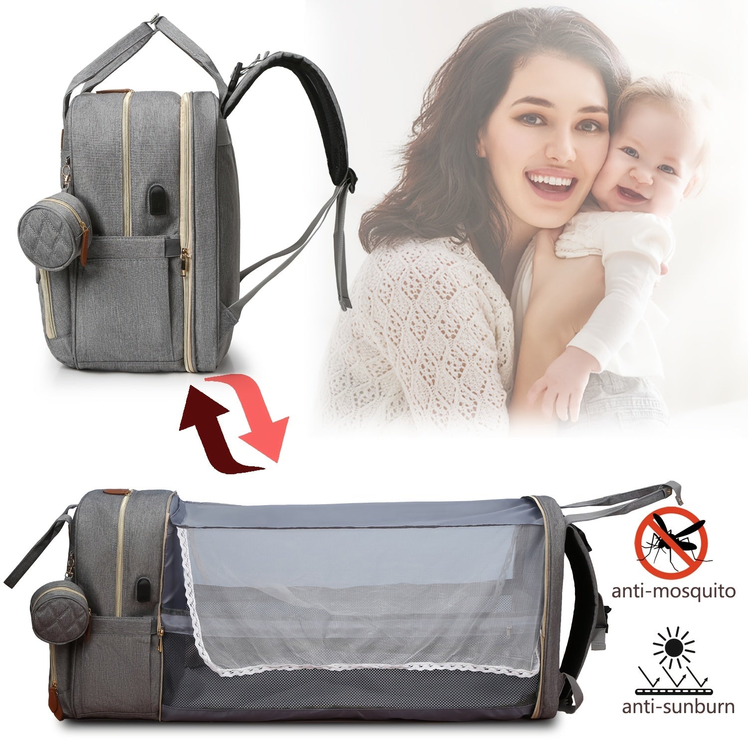 Diaper Bag Backpack with USB Charging Port