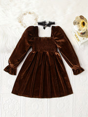 Velvet Long Sleeve Princess Party Dress for Girls