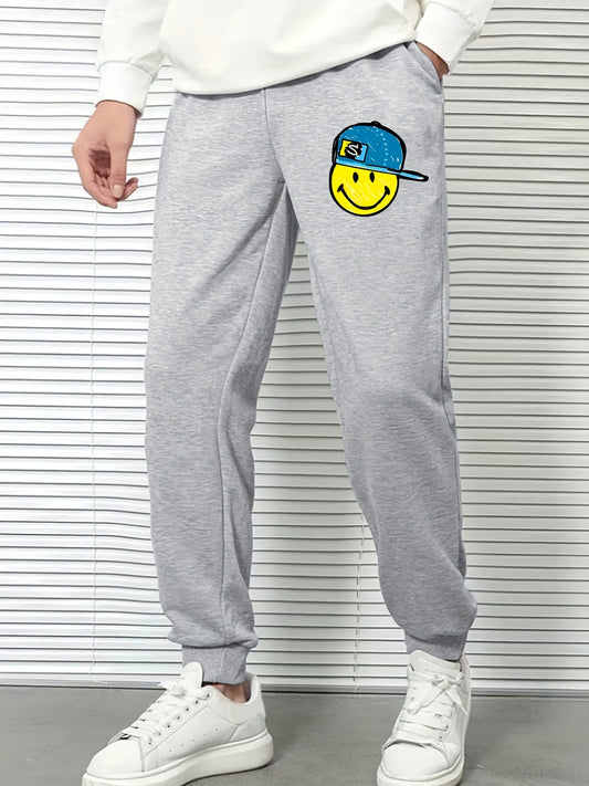 Smile Face Hat Men's Sports Pants Casual Drawstring Jogging Trousers