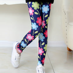 Girls Colorful Flowers Stretch Yoga Pants High Waist Slim Leggings