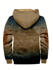 Men's Faith Pattern Gradient Plush Thick Winter Hooded Coat