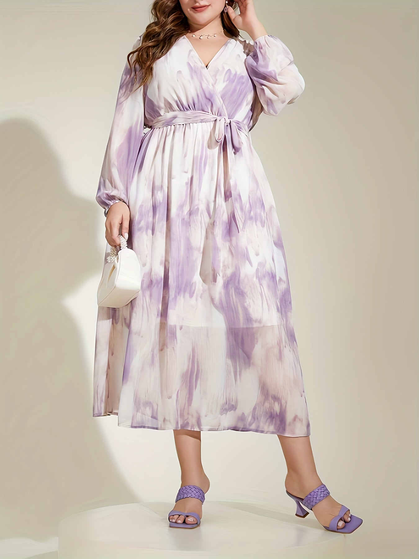  Tie Dye Maxi Dress with Lantern Sleeves