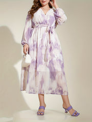  Tie Dye Maxi Dress with Lantern Sleeves