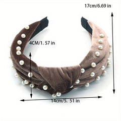 Velvet Knotted Headband with Faux Pearls