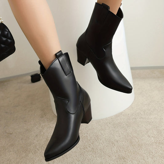 Chunky Heeled Cowboy Boots V cut Ankle Boots
