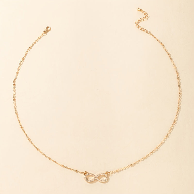 Infinity Shape Pendant Chain Necklace Rhinestones Alloy Neck Chain