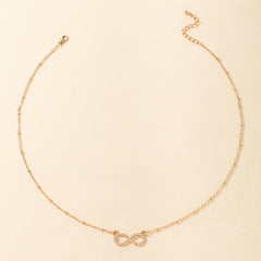 Infinity Shape Pendant Chain Necklace Rhinestones Alloy Neck Chain