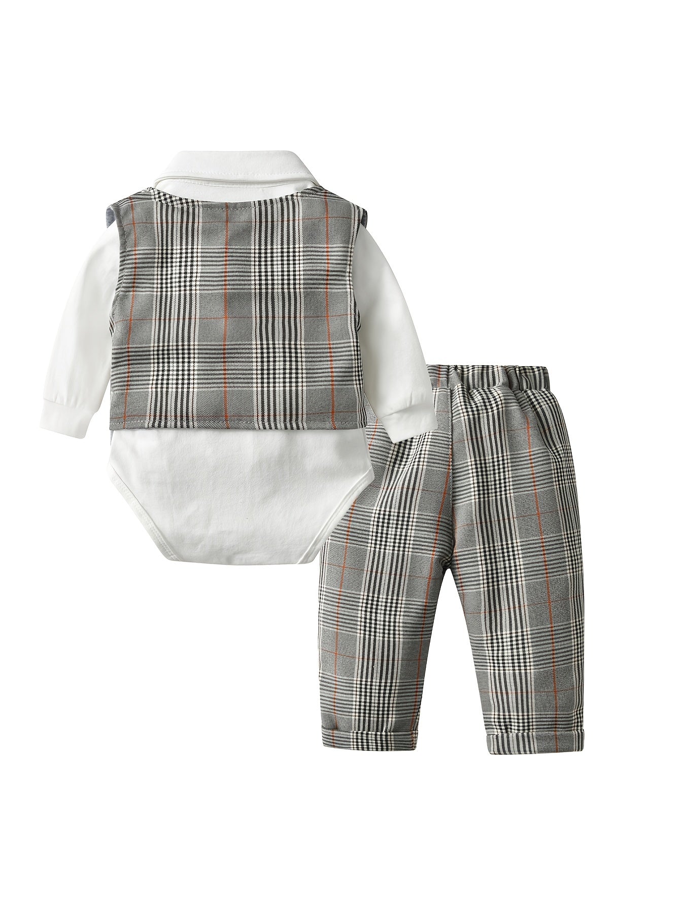 Baby Boys Gentleman Suit Plaid Vest Pants 3pcs Set