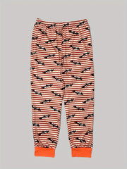  Stripe & Bat Print Pajama Set Long Sleeve Top & Pants