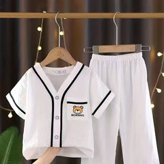 Boys Bear Pajamas Set Short Sleeves Tops & Bottoms Comfortable