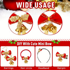 10pcs Christmas Bows With Bells Red Golden Ornaments For Christmas Tree