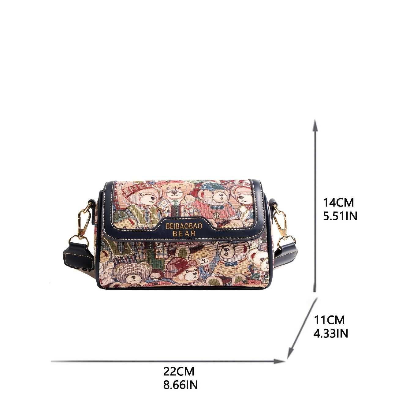 Small Bear Jacquard Shoulder Bag Cartoon Flap Cylinder Purse