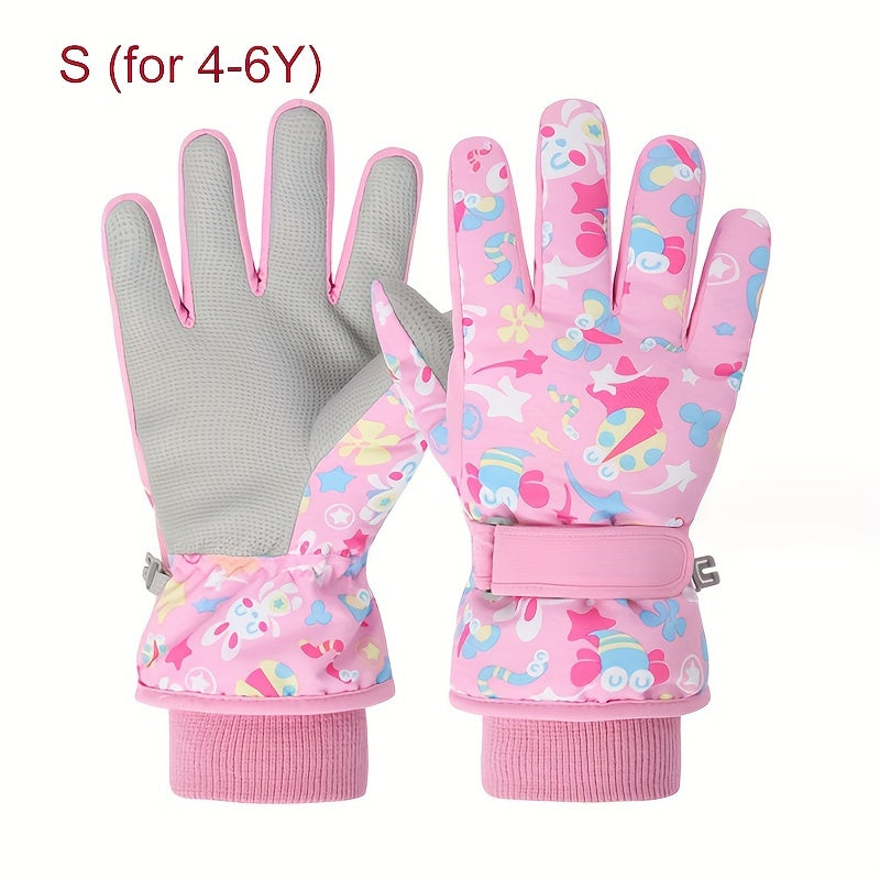 Kids Winter Skiing Gloves - Cartoon Warm Gloves for 4-13 Year Olds