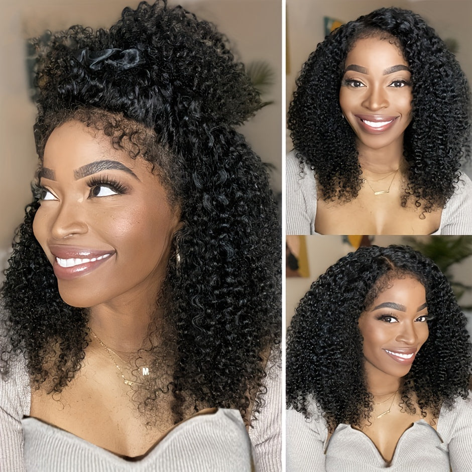 Glueless Kinky Curly Lace Front Wig Human Hair 180 Density
