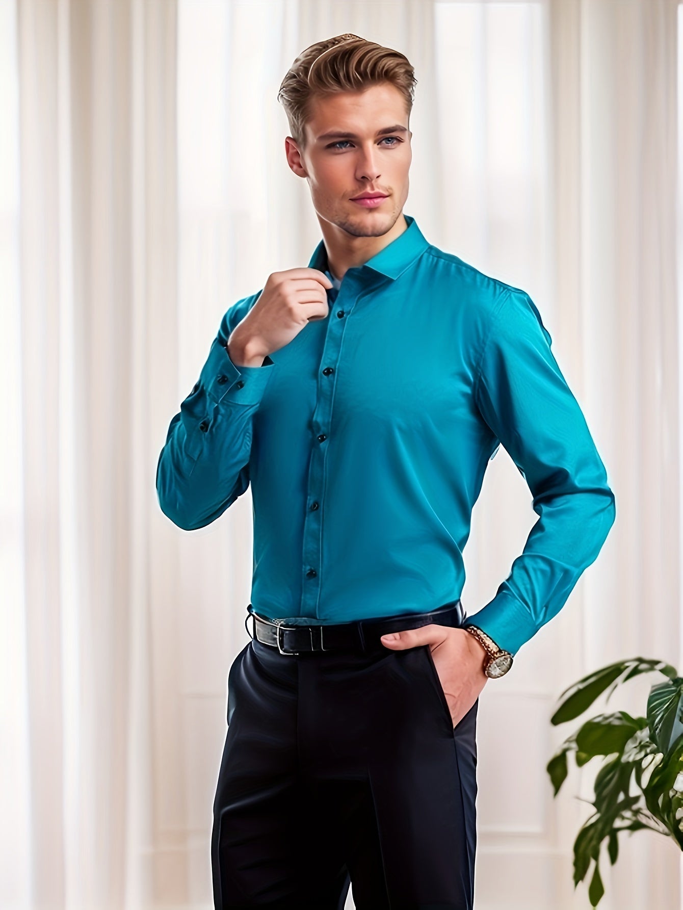 Men's Non Iron Shirt Top Long Sleeve Solid Business