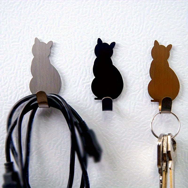 2pcs Stainless Steel Cat Shape Strong Viscose Anti Rust Hook