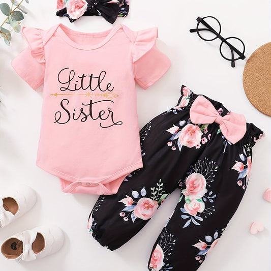 Baby Girls Cotton Romper Floral Pants Headband