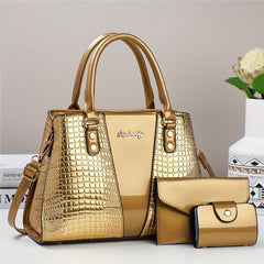 Crocodile Embossed 3pcs Handbag Set: Tote, Crossbody Bag & Card Holder