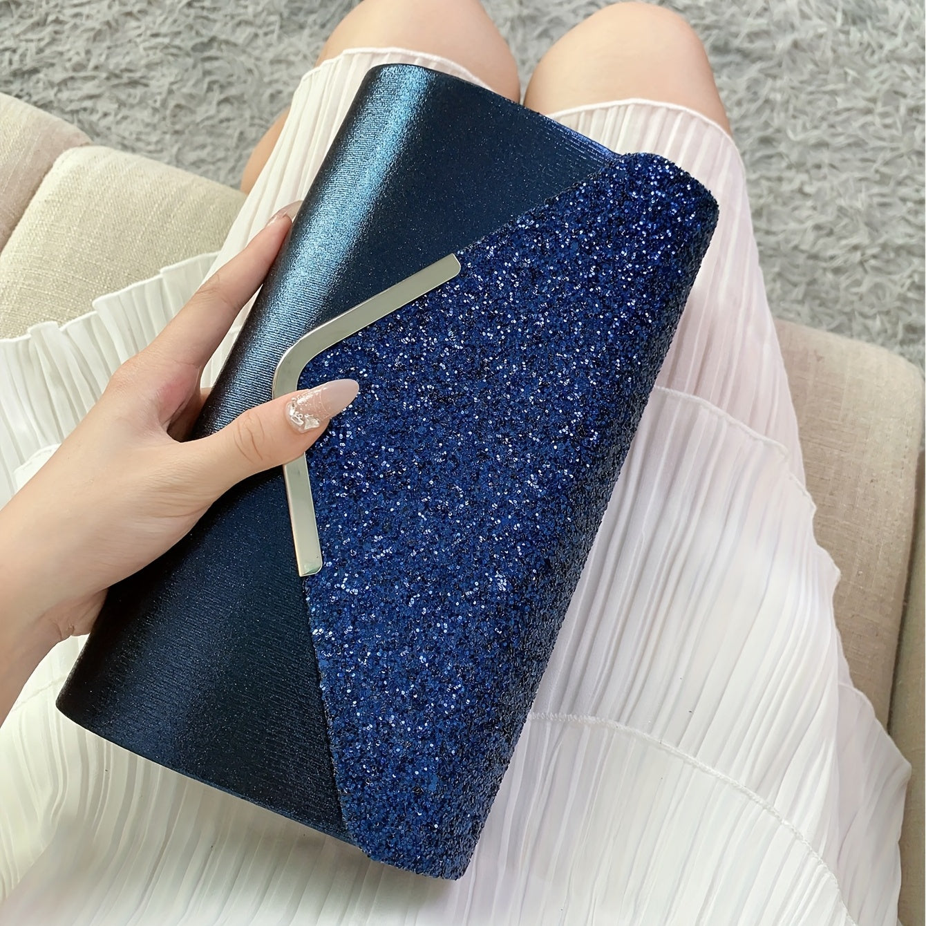 Sequins Flap Clutch Evening Party Bag Metal Chain Cocktail Shoulder