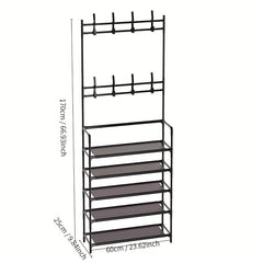 Sturdy Freestanding Metal Coat Rack Shoe Rack w/ Multifunctional Storage Rack