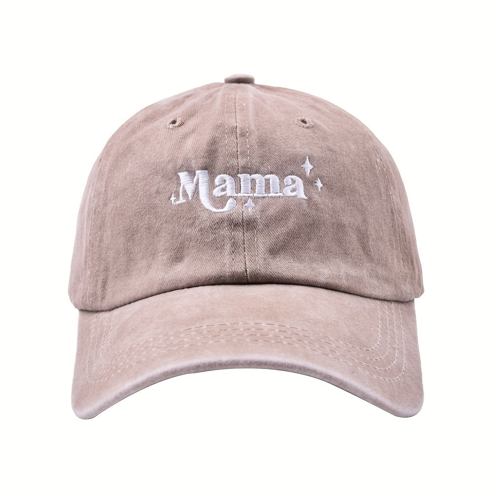 Mama Star Embroidery Distressed Sunscreen Baseball Cap
