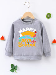 Boys Cartoon Letter Print Happy School Sweatshirt