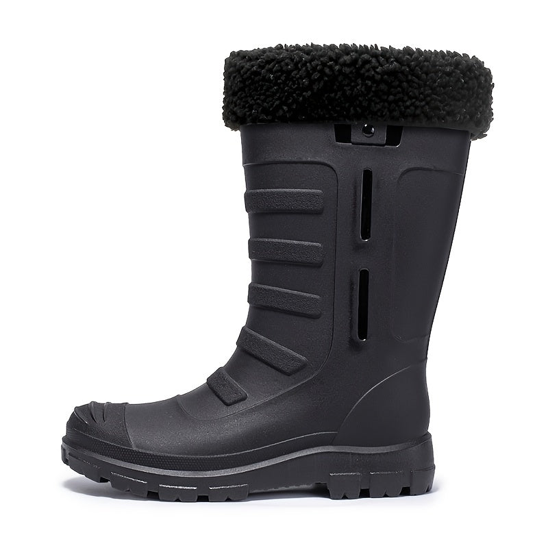 Women's Plush Mid Calf Rain Boots Waterproof Round Toe Shoes