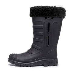 Women's Plush Mid Calf Rain Boots Waterproof Round Toe Shoes