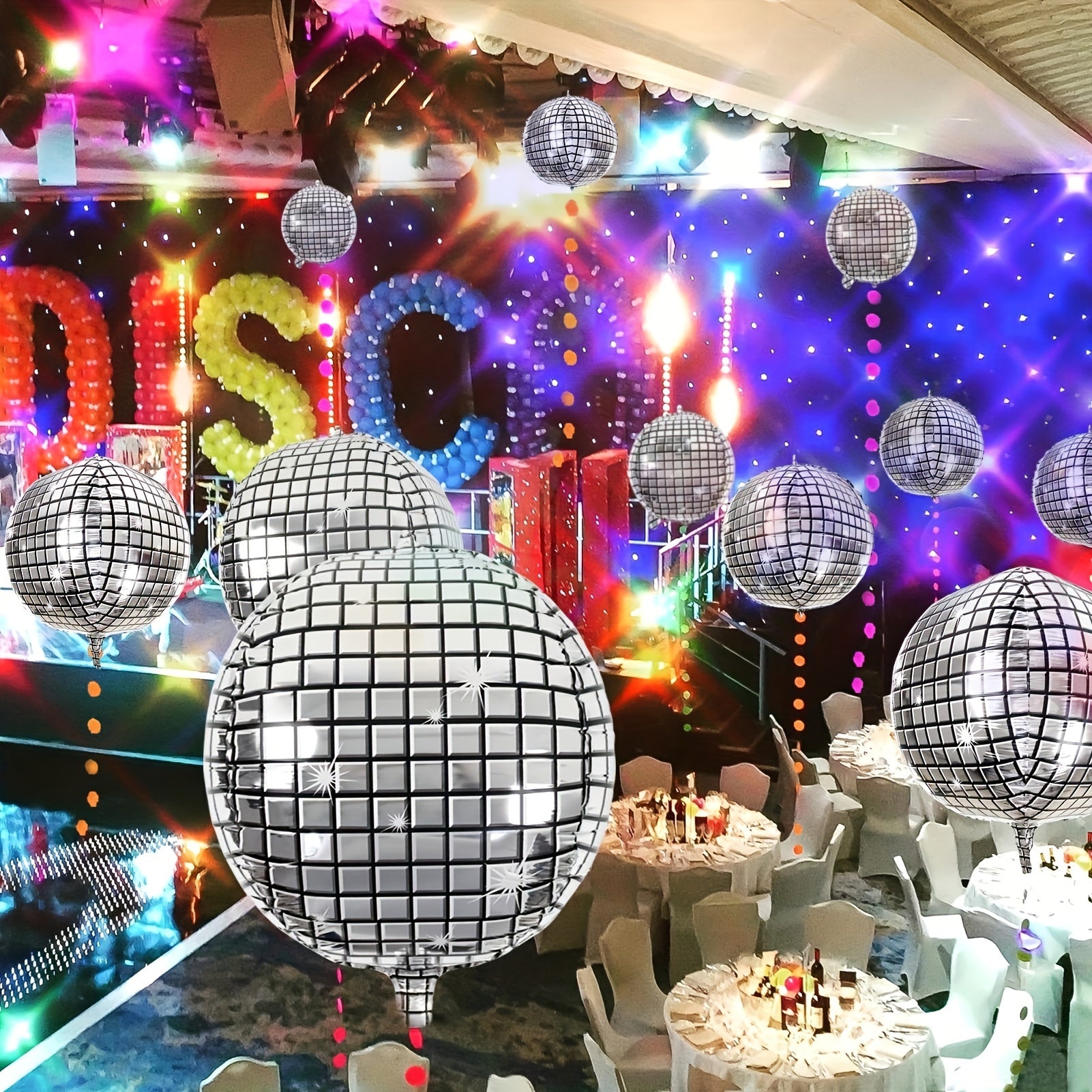 4D Large Silver Disco Balloons for Outdoor Party Decorations