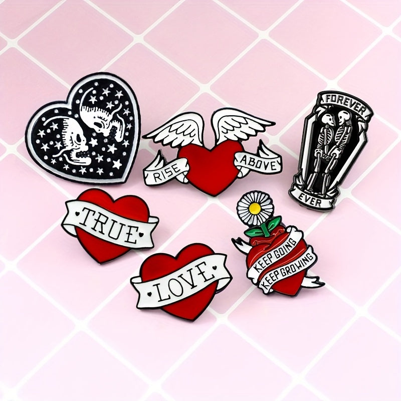 Red Heart Skull Brooch Forever Together Pin Badge