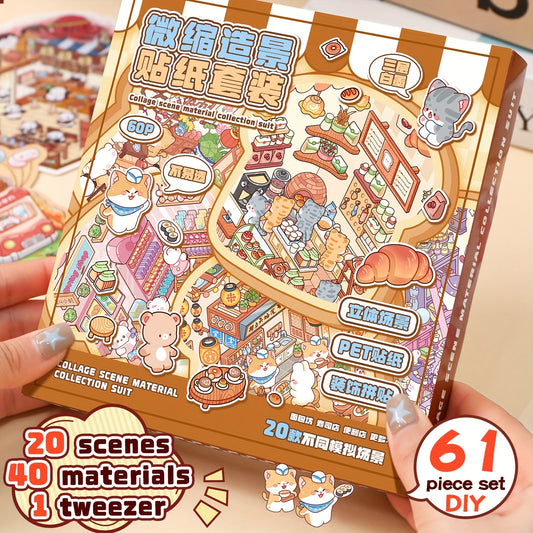 60 DIY House Sticker Set: 40 Scene Stickers & 20 Base Cards - 3D House Scenes