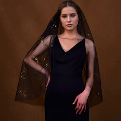 Golden Sequin Single Layer Wedding Veil for Stylish Bride