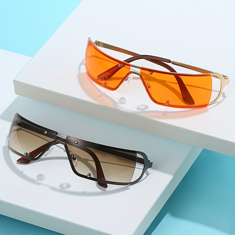 Y2K Futuristic Metal Hollow Sunglasses Rivet Decor UV400