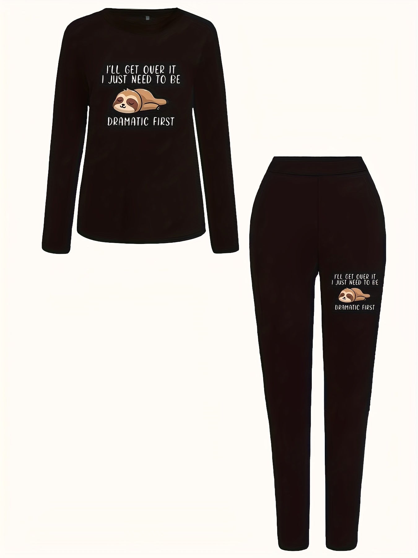 Women's Plus Sloth Print Long Sleeve Tee & Legging Outfit Set
