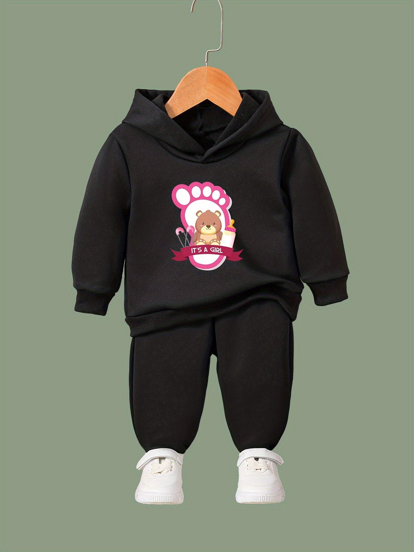 Baby Bear Print Hoodies Pants Set Spring Fall Sports Christmas Gift