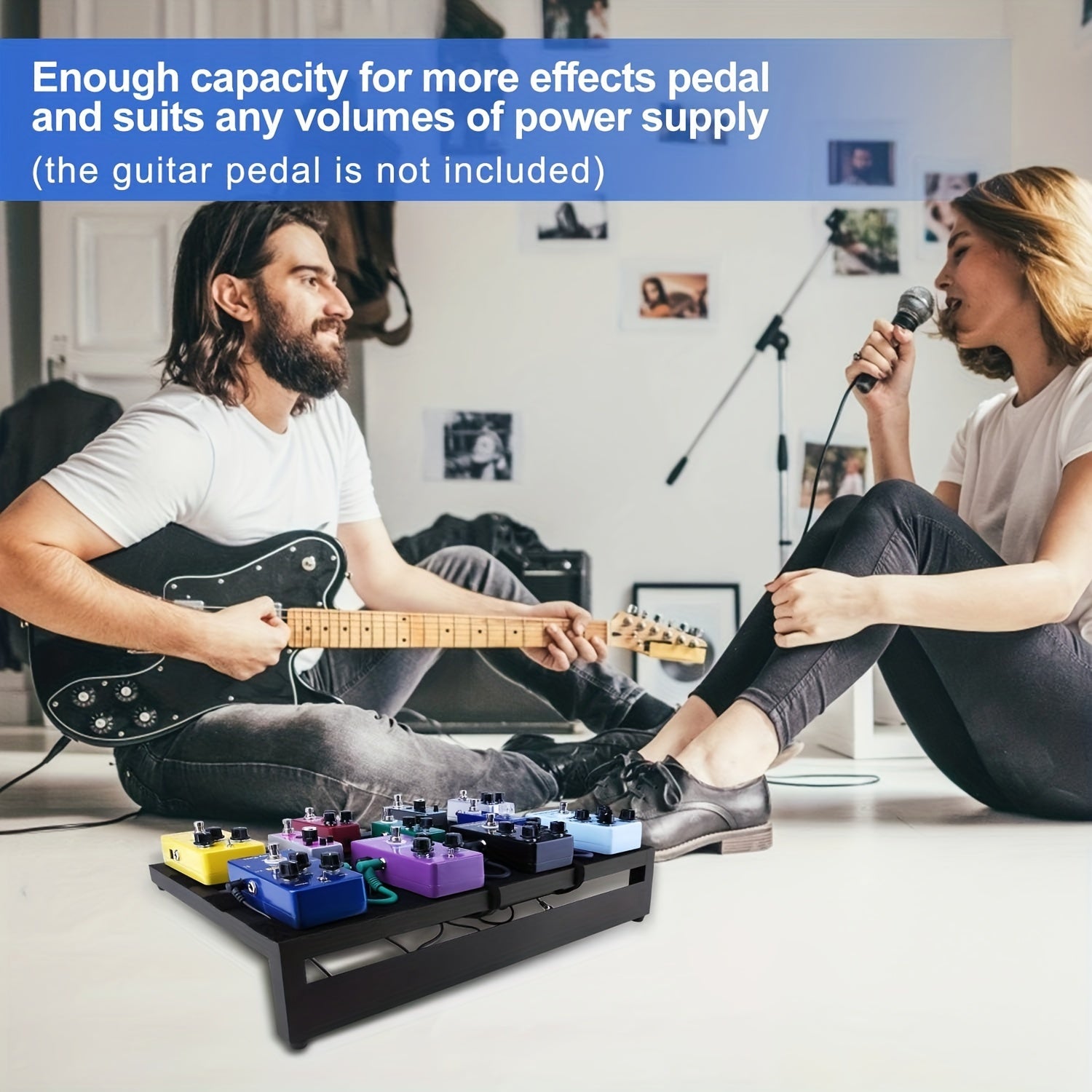 4pcs Large Pedal Board for Guitar Effects with Bag Capo Picks Tape and Cables
