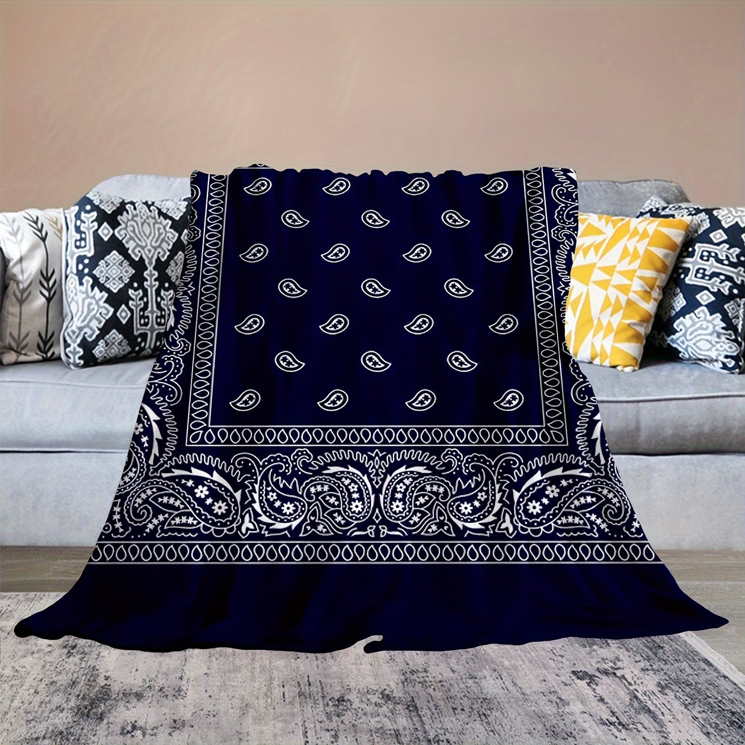 Boho Style Flannel Blanket Lightweight & Warm for Couch Sofa Bedroom Camping