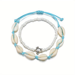 Boho Shell Beaded Anklet Set Beach Foot Jewelry