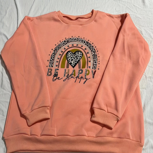 Heart & Letter Print Crew Neck Pullover Sweatshirt for Women