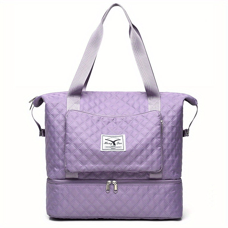 Argyle Pattern Travel Bag Large Capacity Duffel Bag with Shoes Compartment