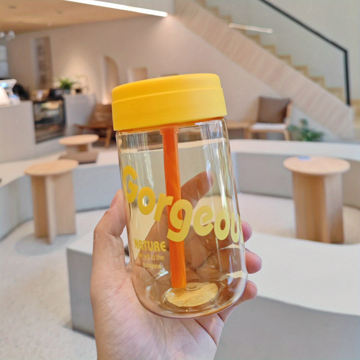 600ml Big Belly Straw Cup Portable Plastic Water Cup for Office Home Outdoor
