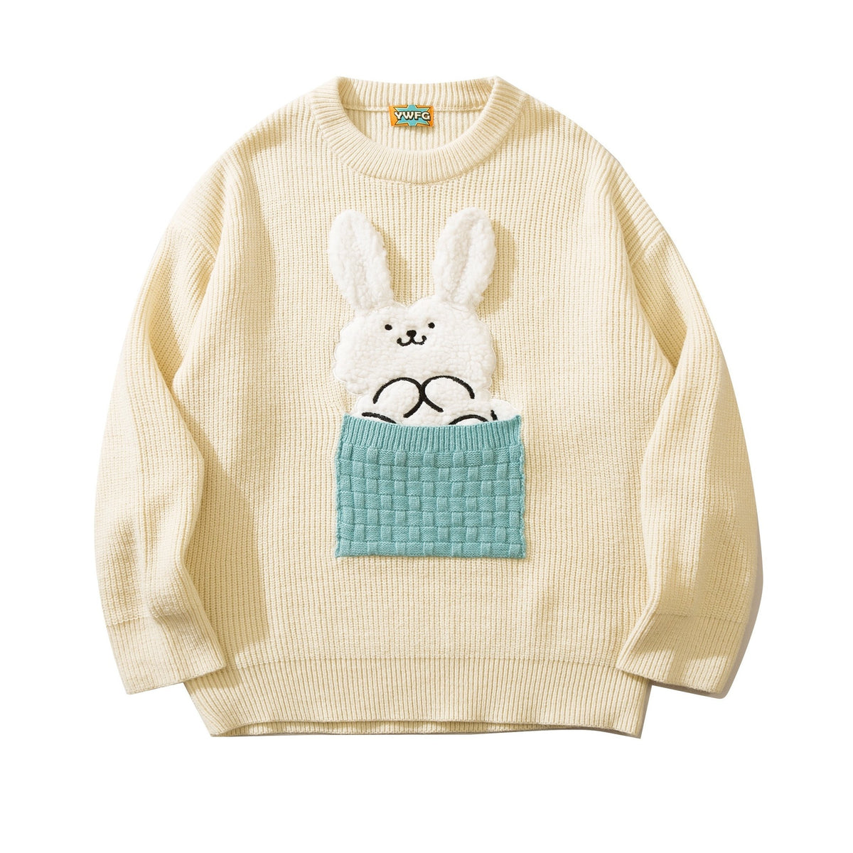 Cartoon Knitted Rabbit Sweater With Pocket