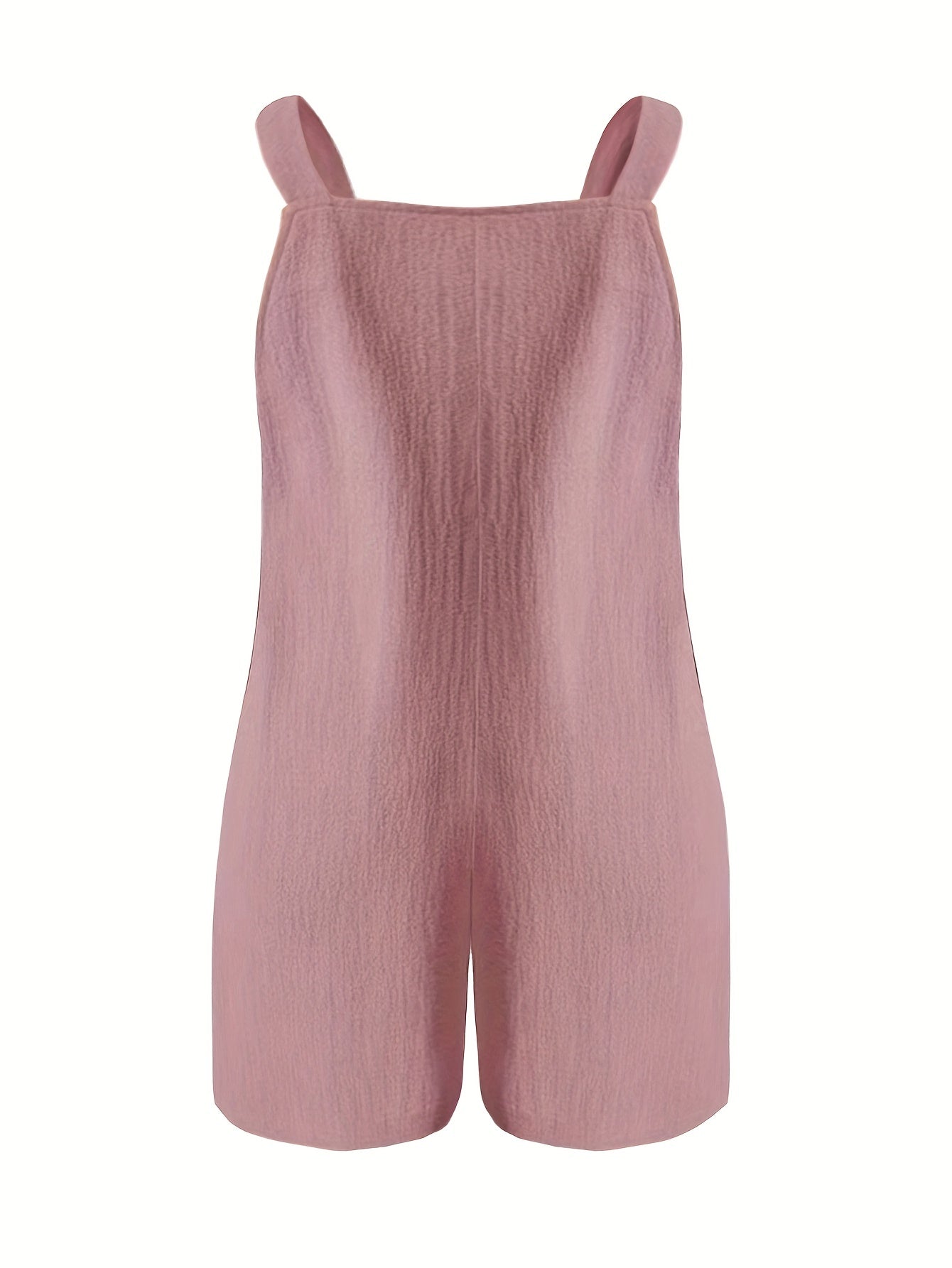  Solid Tie Shoulder Round Neck Romper Overalls