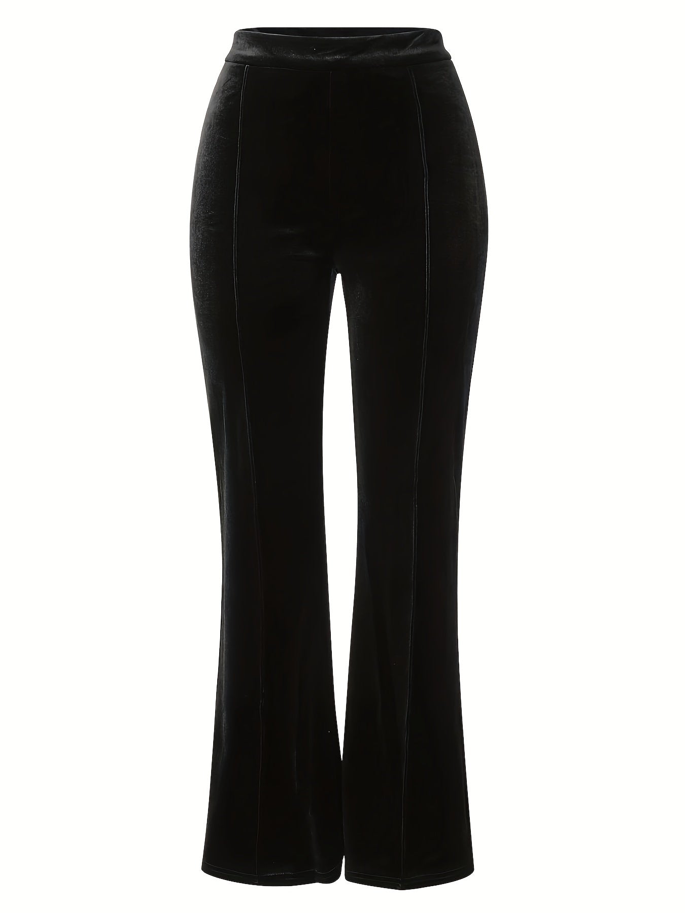  Solid Velvet High Rise Flared Leg Trousers