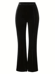  Solid Velvet High Rise Flared Leg Trousers