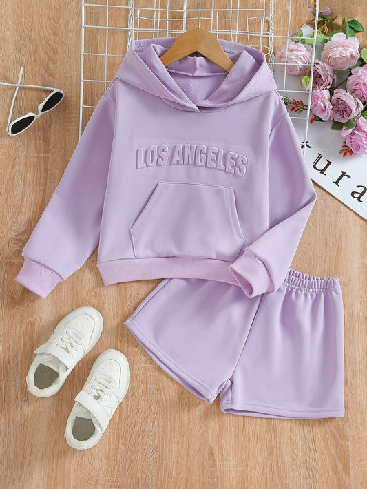 LOS ANGELES Jacquard Girl's Hoodie & Shorts Set